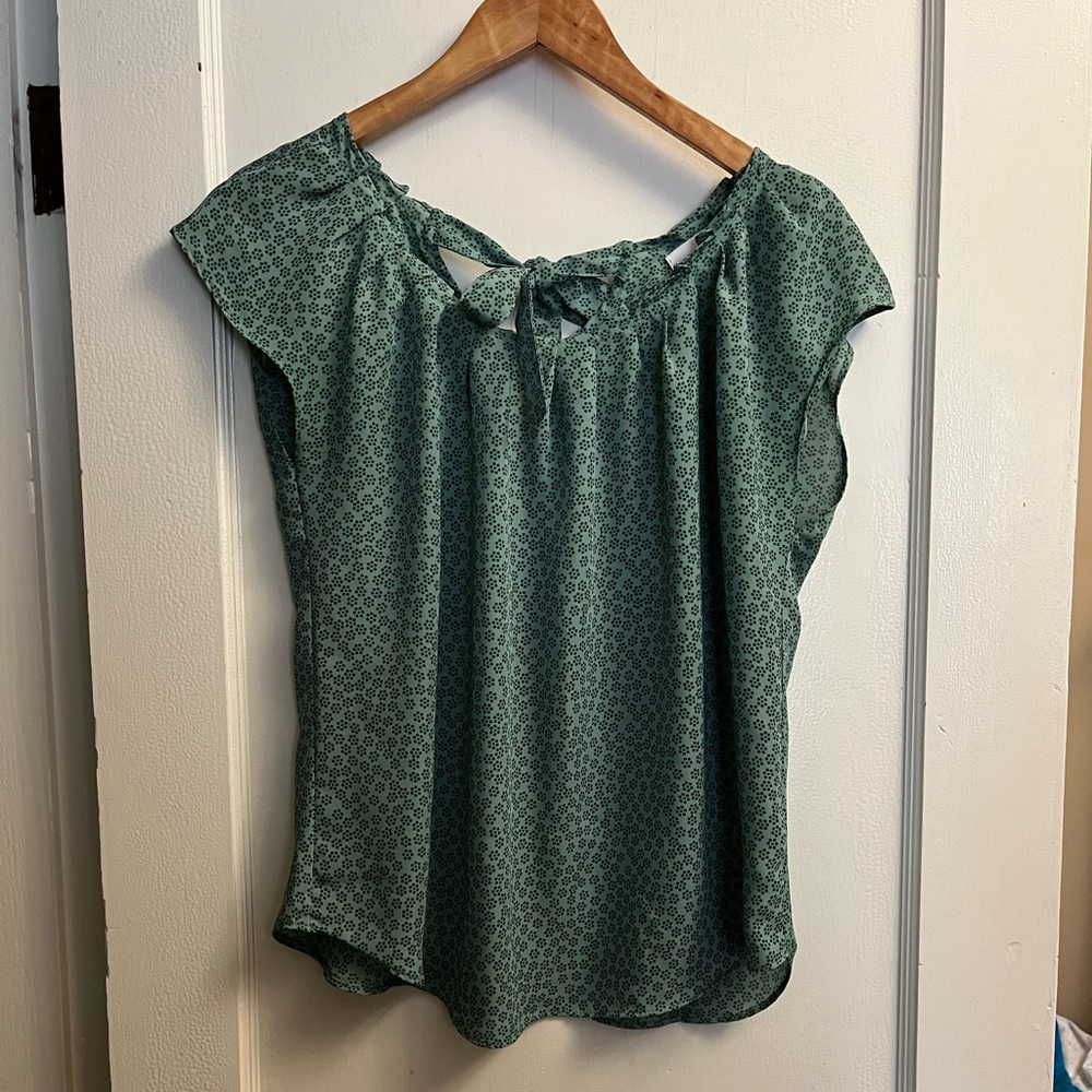 LC Lauren Conrad Pleated Cap Sleeve Floral Blouse, Green, S